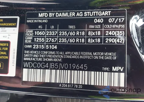 2018 Mercedes-Benz Glc 300 из США, поврежденный, VIN WDC0G4JB5JV019645